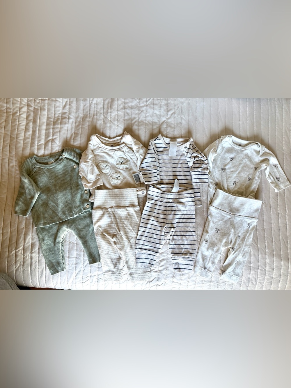 H&M Neutral Baby Bundle - Sage Green, Cream & Gray Stripes